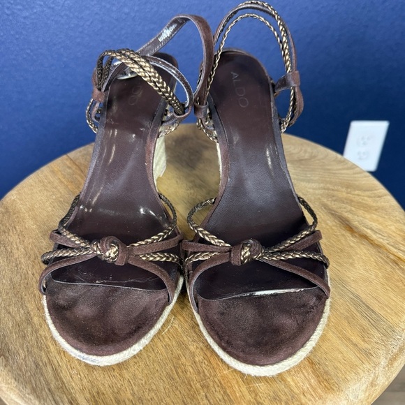 Aldo "Cooey" Brown and Tan Wedge Sandals, Size EU 40 (US 9) - Picture 7 of 11